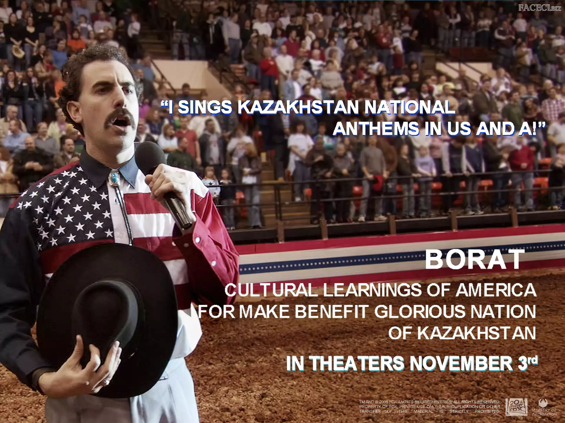 widownia, rodeo, Sacha Baron Cohen, Borat, śpiewa